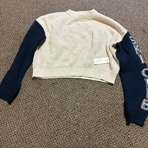 PACSUN Cream and Navy Blue Cropped Sweater